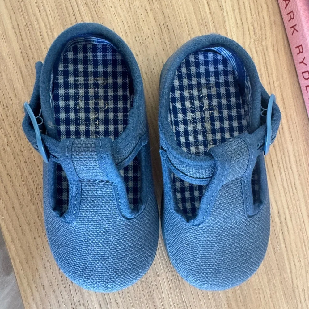 Kids Navy T-Strap Canvas Shoes